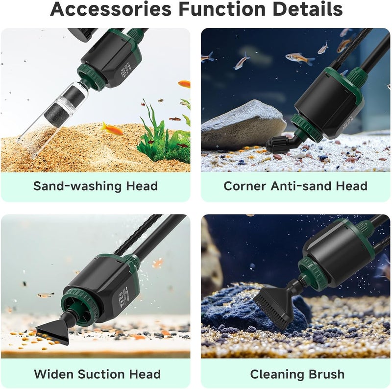 AQQA Fish Tank Cleaner, 34W 600GPH DC Gravel Vacuum for Aquarium, 6 in 1 Aquarium Vacuum Gravel Cleaner Adjustable Water Flow Cleaning Tools for Change Water Wash Sand Water Filter Water Circulation - Image 4